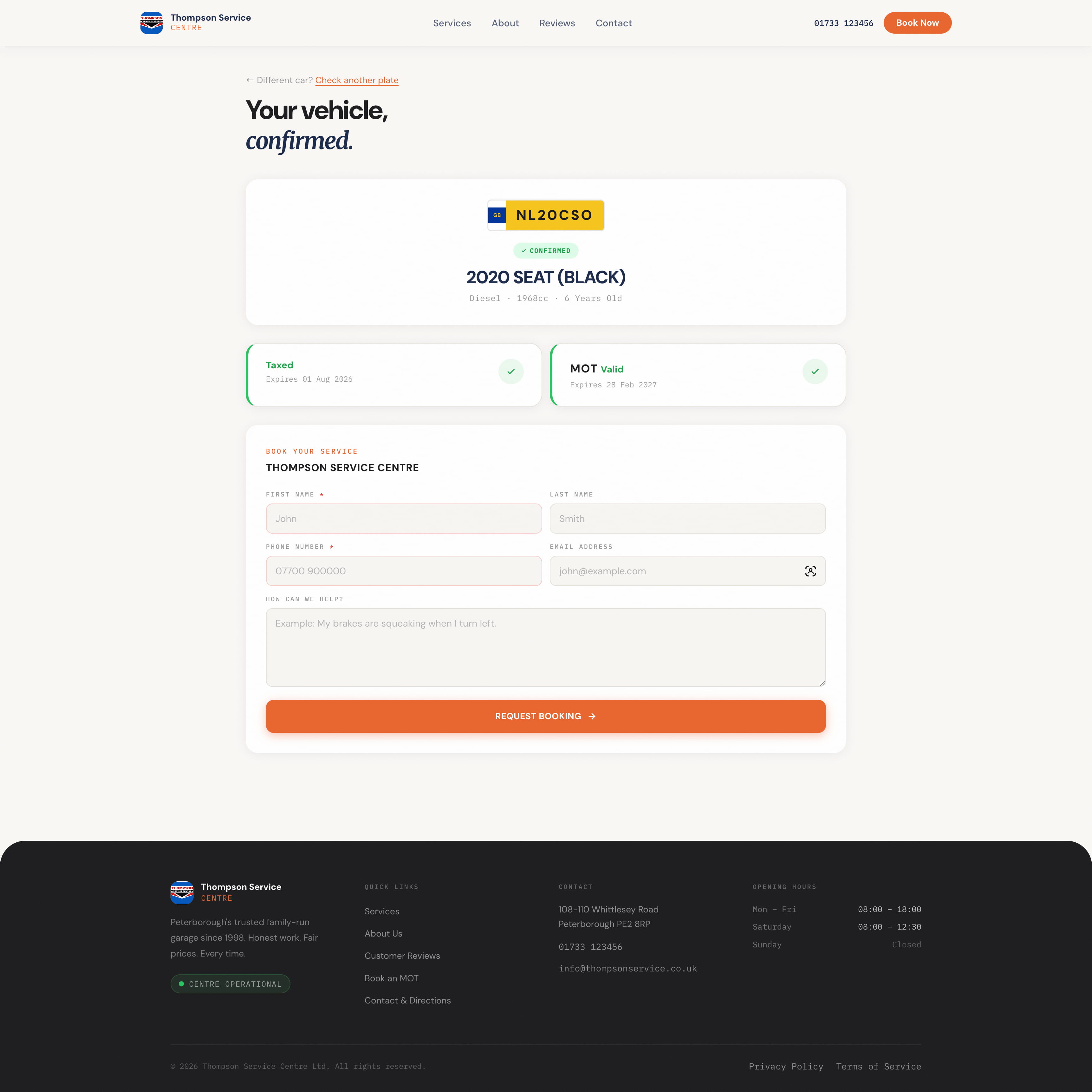 Thompson Service Centre — booking confirmation step